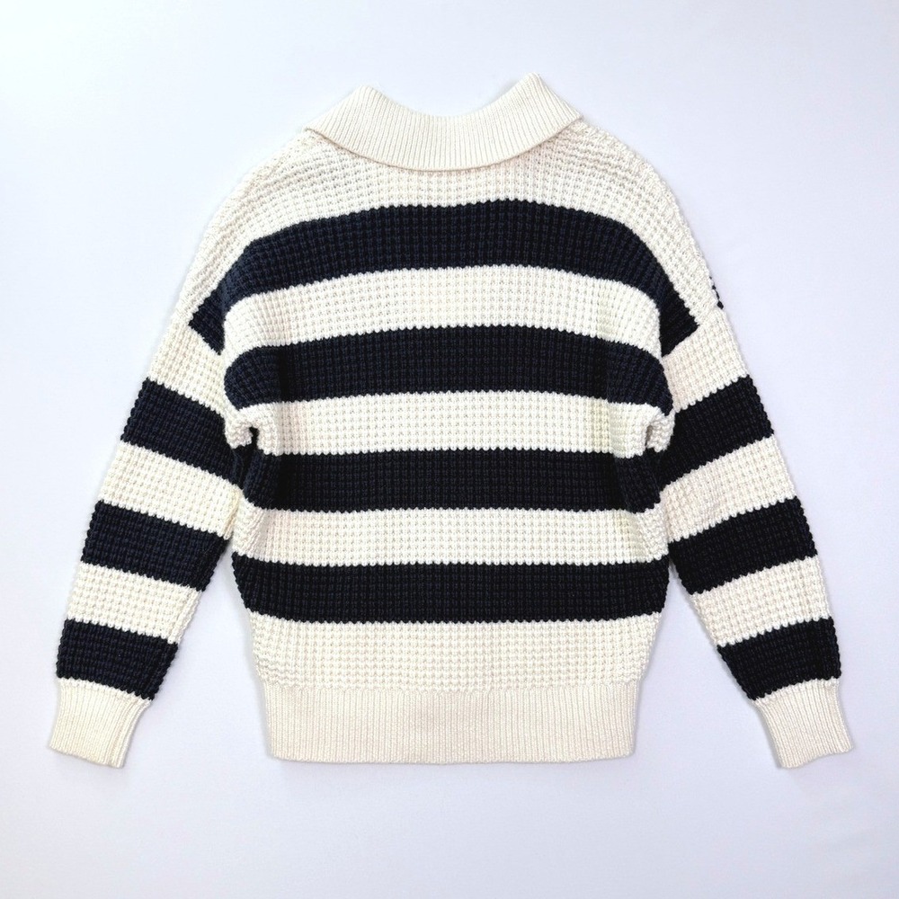 Madewell Striped Polo Sweater Navy Cream Size Small - Picture 2 of 8